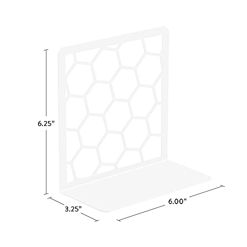 Sujetalibros geométricos de alta calidad con forma de panal de metal (blanco, 1 par) para estantes
