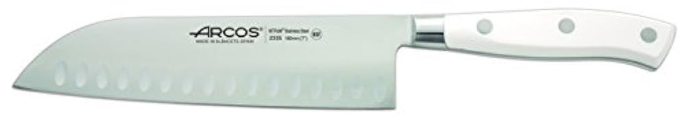 Arcos 7-Inch Riviera gama cuchillo Santoku con mango blanco