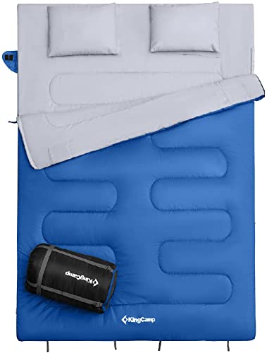 KingCamp Saco de dormir doble de 20 grados, saco de dormir para 2 personas, para adultos, pareja, familia, con almohadas, ligero, para acampar, senderismo, mochileros, exteriores, impermeable, 87 x 59 pulgadas