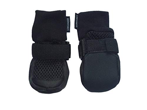 LONSUNEER Juego de 4 botas protectoras para perro, suela suave transpirable y antideslizante, color negro en 5 tamaños