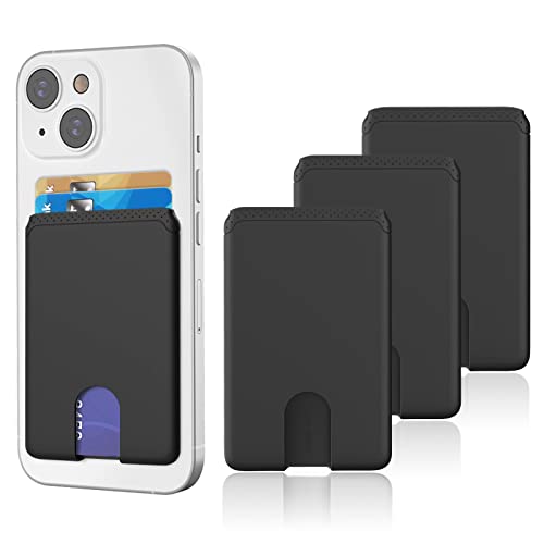 Senose - Soporte para tarjetas de teléfono, silicona para teléfono, soporte para tarjetas de crédito, funda para tarjeta de identificación compatible con iPhone 13/12 Pro Max Samsung Galaxy Smartphone, paquete de 3 (negro)