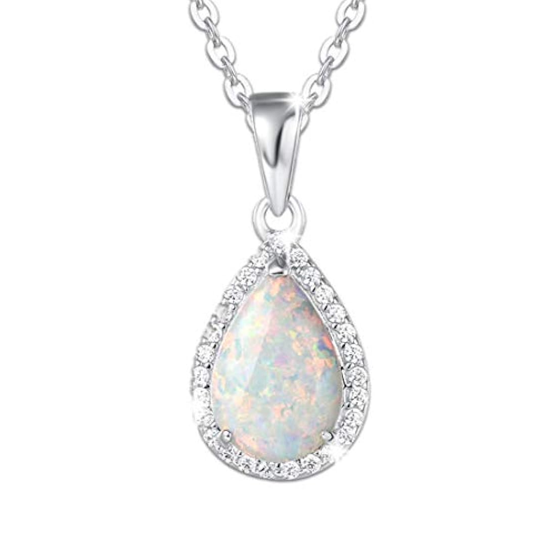 Collar con ópalo de fuego blanco de plata de ley