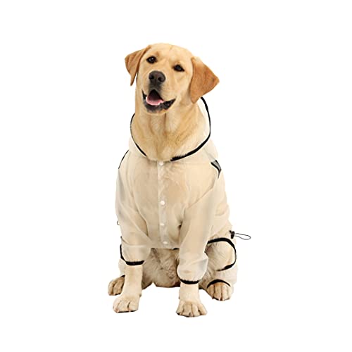 Olsa Chubasquero para perro, poncho con capucha para perro, chaqueta impermeable para perros pequeños, medianos y grandes de 4 patas con rayas reflectantes, transparente a prueba de agua, resistente al agua, ropa de nieve para perros pequeños
