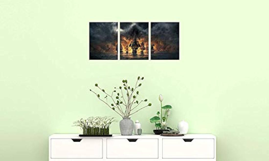 TutuBeer 3 paneles pirata barco decoración lienzo impresión