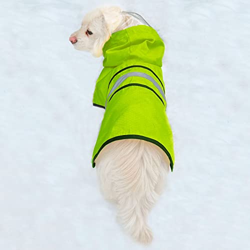 Chubasquero impermeable reflectante para perros, ligero, transpirable, con capucha, poncho con correa ajustable para el vientre y agujero para correa para perros pequeños, medianos y grandes