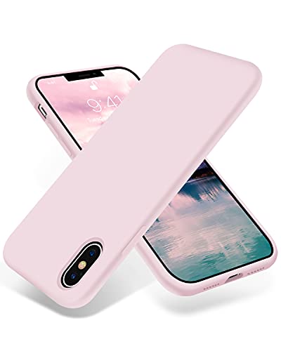 OTOFLY - Carcasa de silicona líquida a prueba de golpes, anti rayaduras y huellas dactilares, para iPhone Xs/ iPhone X, de 5.8 pulgadas (color rosa hielo)