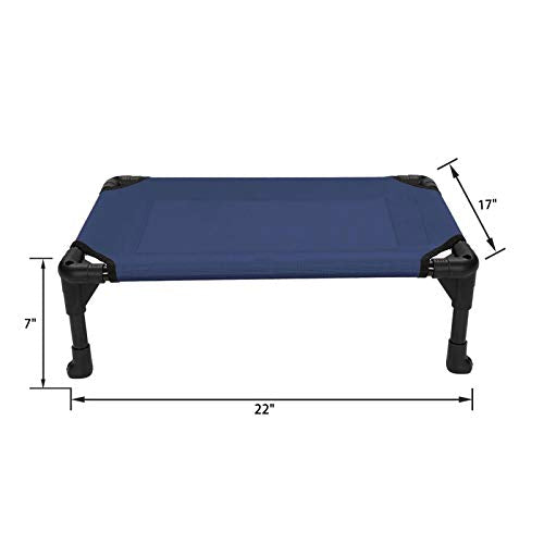 Veehoo - Cama elevada para perros, catre elevado portátil, alfombrilla impermeable y transpirable, tela de malla de textileno duradero, pies antideslizantes, uso en interiores o exteriores, S, Malla azul.