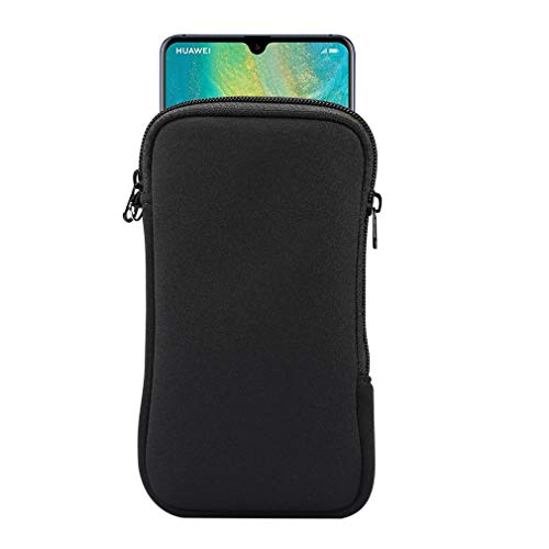 Funda de neopreno con cremallera para teléfono celular, con cordón para el cuello, para Samsung Galaxy S22 Ultra S21 Ultra S20 Plus A03S A21s A13 A12, Moto G Pure G Stylus 2021, OnePlus 9 Pro, BLU, TCL (Negro-XL)