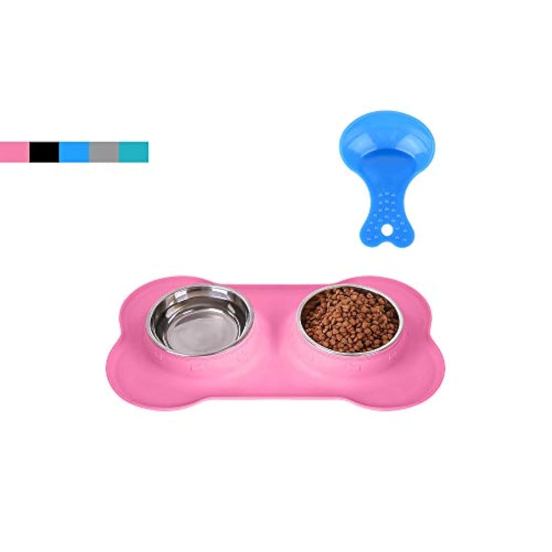 Hubulk - 2 tazones de acero inoxidable para perro, con alfombrilla de silicona antideslizante y cuchara de comida para mascotas, platos para alimentar a perros pequeños, medianos, grandes, gatos, cachorros