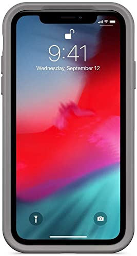 OtterBox Funda rígida ultra delgada con textura para iPhone XR (solo para protector de pantalla, paquete de paquetes, gris musgo piedra/puntos amarillos