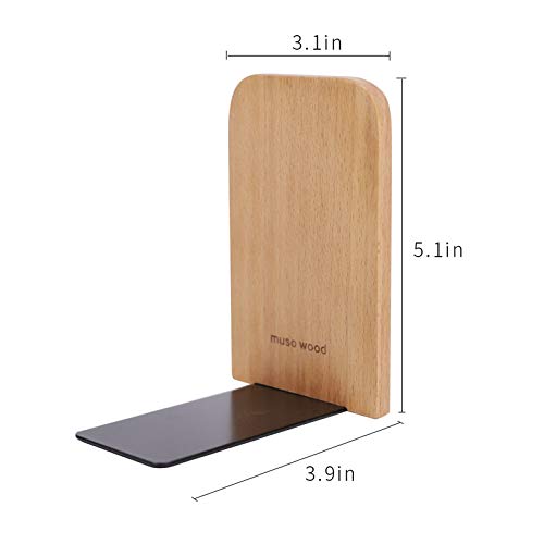 Muso Wood Sujetalibros de escritorio de madera de haya natural, sujetalibros artísticos de madera para soporte de libros, 5.1 pulgadas de alto x 3.2 pulgadas de ancho x 4 pulgadas de largo (haya-2 pares)