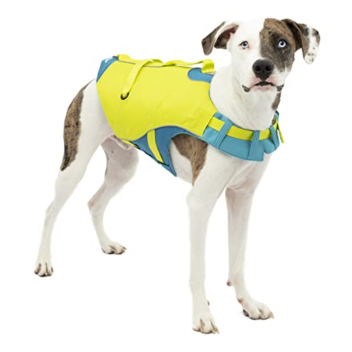 Kurgo Surf n' Turf - Chaleco salvavidas para perro, chaleco salvavidas para natación, chalecos flotantes para perros, PFD para perro, reflectante, ajustable, azul/verde, XS