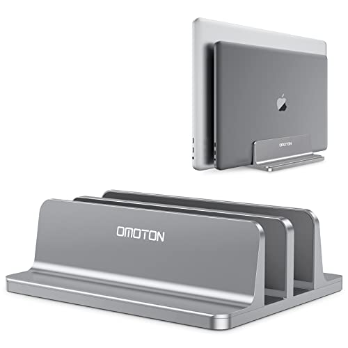 OMOTON - Soporte vertical para portátil, soporte de escritorio doble con base ajustable (hasta 17.3 pulgadas), compatible con todos los MacBook/Surface/Samsung/HP/Dell/Chrome Book (gris)
