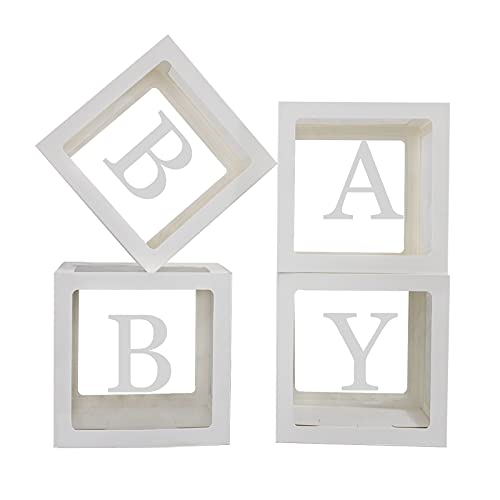 Cajas de bebé con letras para baby shower, decoraciones transparentes para baby shower, cajas de bloques transparentes para globos de fondo para baby shower y fiesta de cumpleaños, 4 unidades