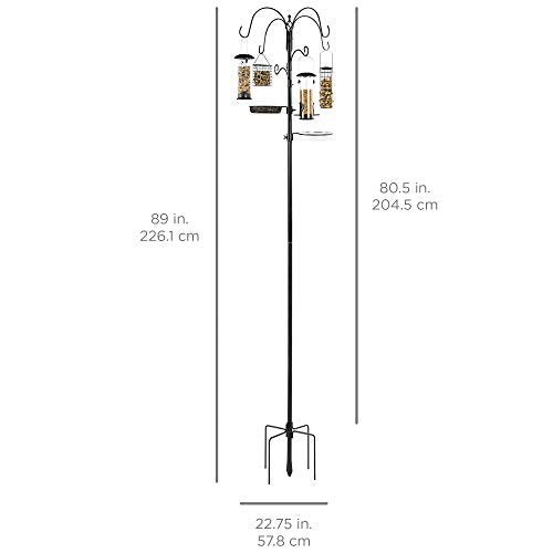 Best Choice Products Estación de alimentación para pájaros de 6 ganchos, kit de alimentación múltiple de acero para atraer pájaros silvestres con 4 comederos de pájaros, bandeja de malla, baño de pájaros, base de 5 puntas, color negro