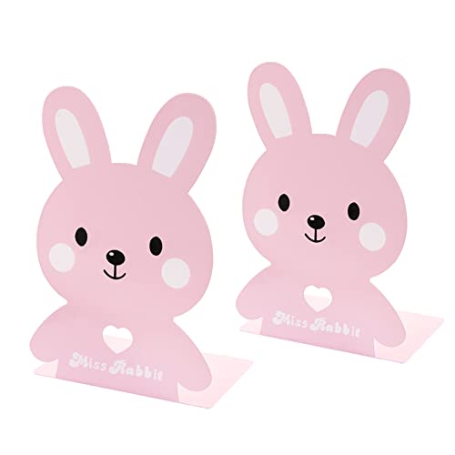 Sujetalibros de metal de conejo rosa con forma de corazón hueca, extremos de libro de hierro para niños, escuela, biblioteca, cumpleaños, Navidad, estudio, regalo, decoración del escritorio del hogar