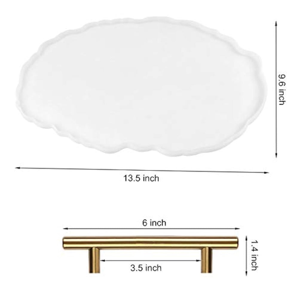 Silicone Resin Tray Molds, BENBO Irregular Oval Coasters Resin Art DIY Tray Mould with 2 Metal Gold Handles, Epoxy Resin Casting Molds for Making Faux Agate Tray Serving Board Fruit Tray Home Decor
