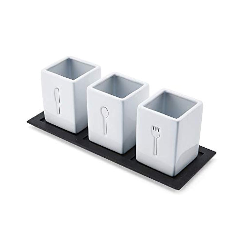 Bandeja de cerámica con bandeja de madera (3 piezas).