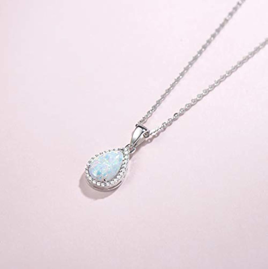 Collar con ópalo de fuego blanco de plata de ley