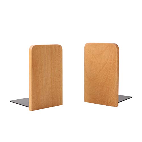 Muso Wood Sujetalibros de escritorio de madera de haya natural, sujetalibros artísticos de madera para soporte de libros, 5.1 pulgadas de alto x 3.2 pulgadas de ancho x 4 pulgadas de largo (haya-2 pares)