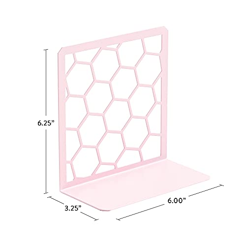 Sujetalibros de metal con forma de panal geométrica (rosa, 1 par)