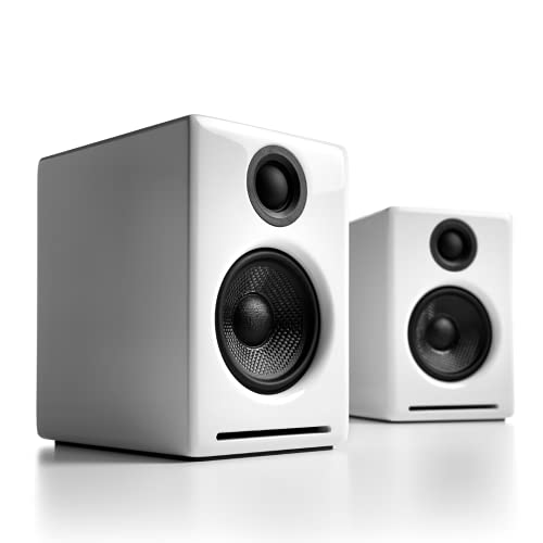 Audioengine A2+ - Altavoces de escritorio con alimentación de 60 W | DAC y amplificador integrados de 24 bits | Codec aptX Bluetooth, conexión USB directa, entradas de audio de 0.138 pulgadas y RCA | Cables incluidos Blanco