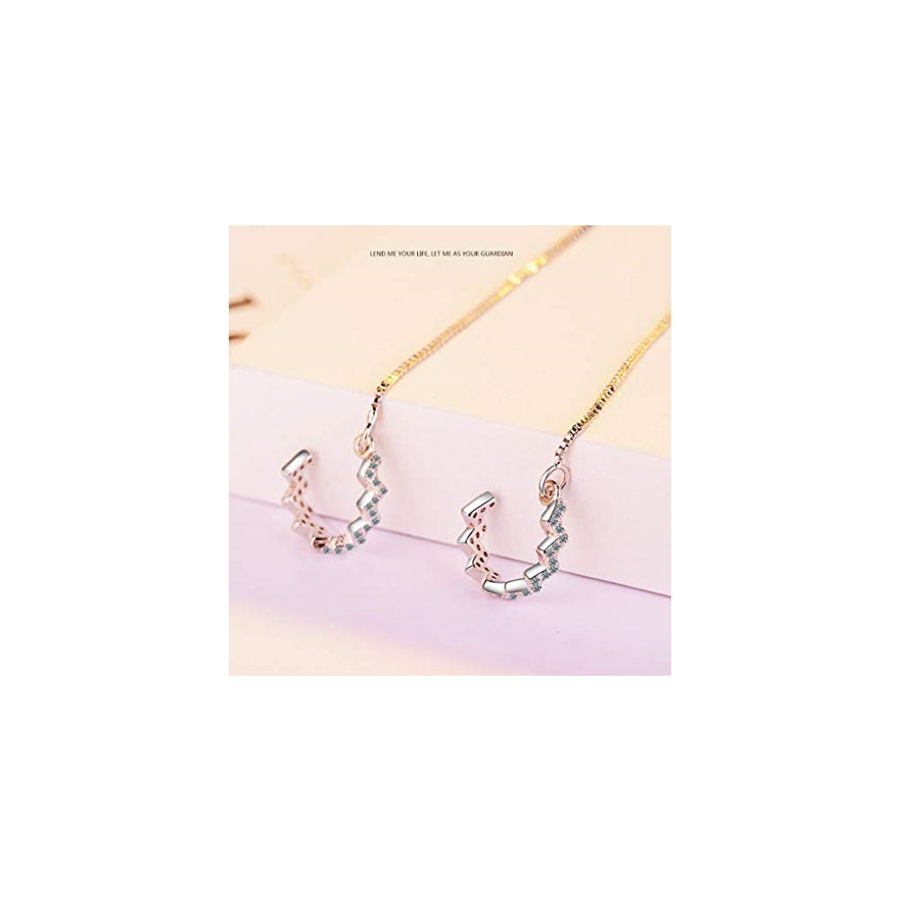 Aretes de borla de plata con forma de onda para mujer