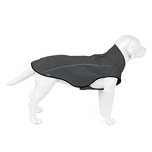 Mile High Life Chubasquero para perro, ropa ajustable a prueba de agua, chaqueta ligera con tira reflectante, cierre fácil de poner, gris oscuro, XXS