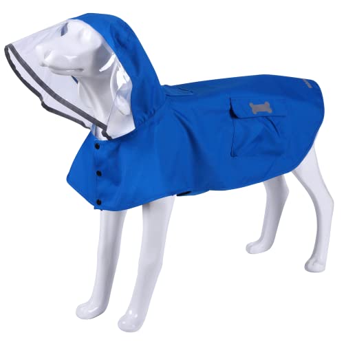 Impermeable impermeable para perros, ajustable, reflectante ligero para lluvia para mascotas con capucha poncho (azul, pequeño)