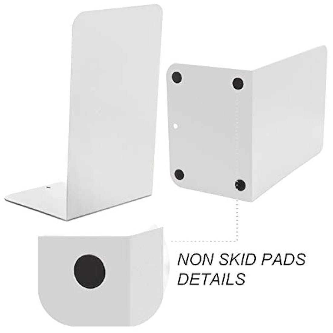 Sujetalibros de metal,color blanco,2 unid/8.7x 5.3x 3.7in.