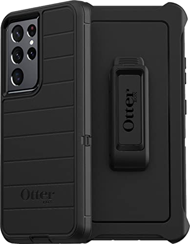 OtterBox Defender Series - Funda y funda resistente para Galaxy S21 Ultra 5G (solo en inglés), embalaje no comercial, color negro, con defensa microbiana