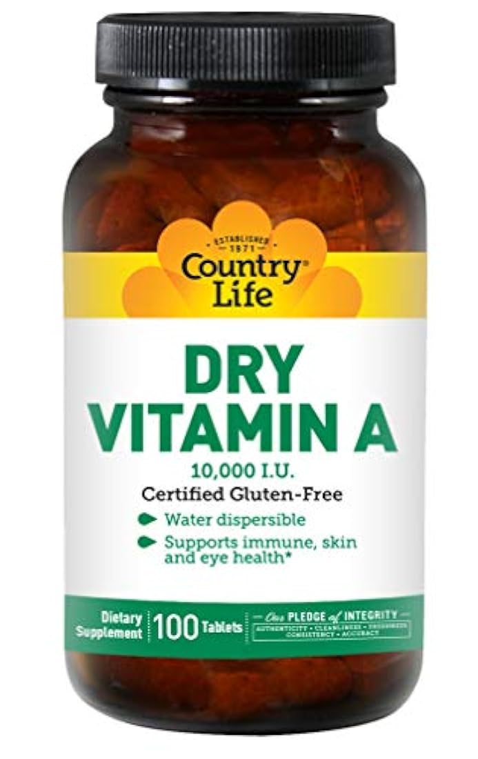 Country Life Dry Vitamina A, 10000 UI 100 Tabletas