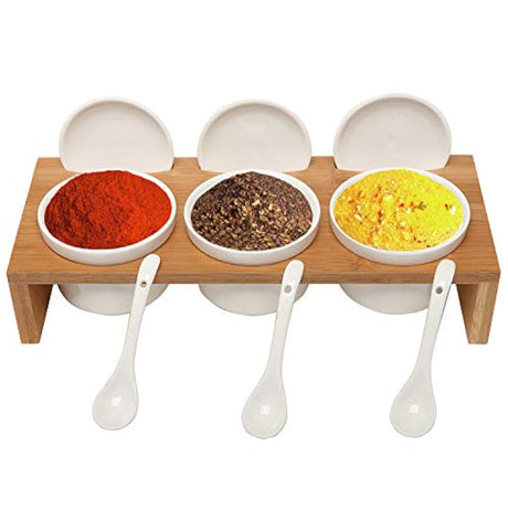 Juego de salsas de cerámica de  con tapas y cucharas