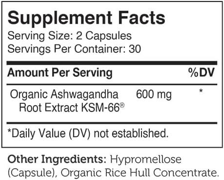Suplemento Ashwagandha Capsules, KSM-66 600mg Relajación