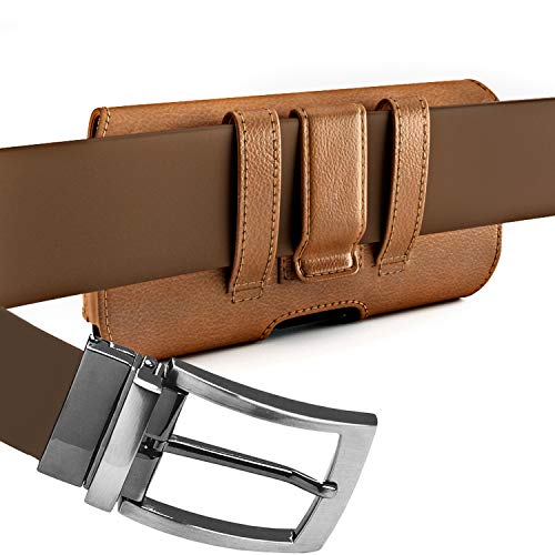 De-Bin Funda para iPhone 13 Pro, 13, 12 Pro, 12, 11, XR, de piel de alta calidad con clip para cinturón / cierre magnético para teléfono celular (compatible con teléfono con funda Otterbox) color marrón