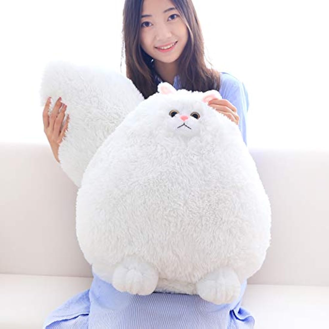 Winsterch - Peluche de gato gigante de peluche blanco, juguete para niños, muñeca de bebé, 20.0 in