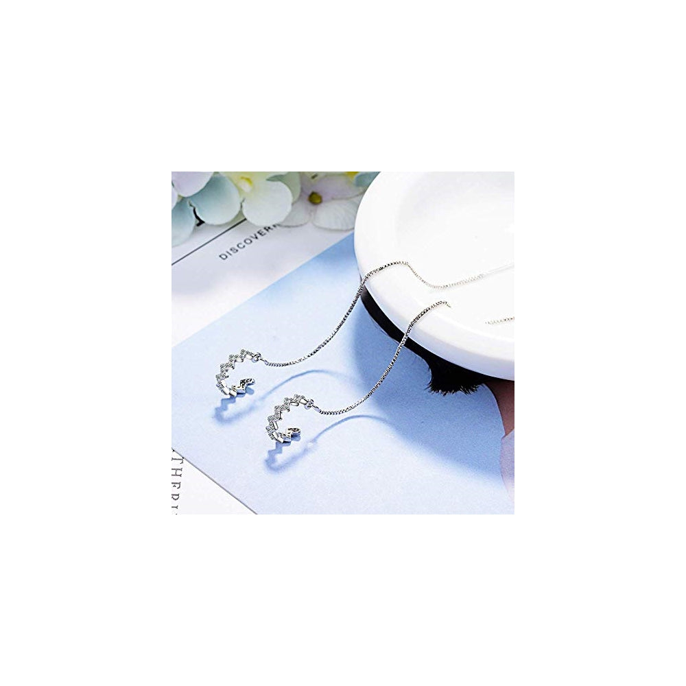 Aretes de borla de plata con forma de onda para mujer