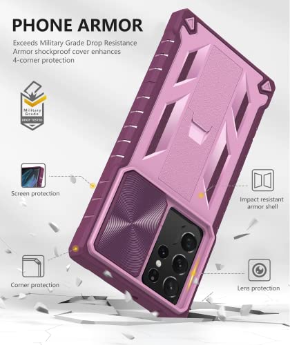 Funda para Samsung Galaxy S22 Ultra: protección de grado militar a prueba de caídas, resistente protección S22 Note 5G con soporte y deslizante, TPU a prueba de golpes, diseño híbrido con textura mate