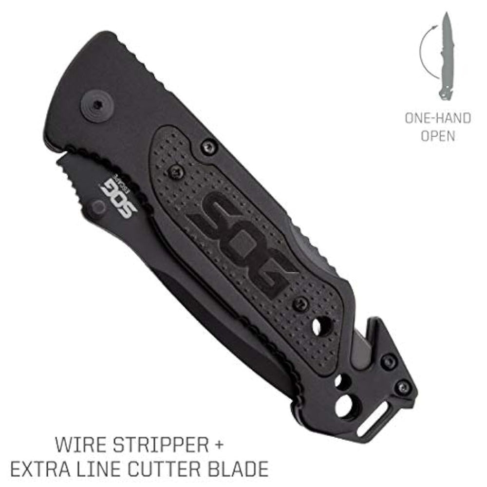Cuchillo plegable corta correas y rompecristales integrados
