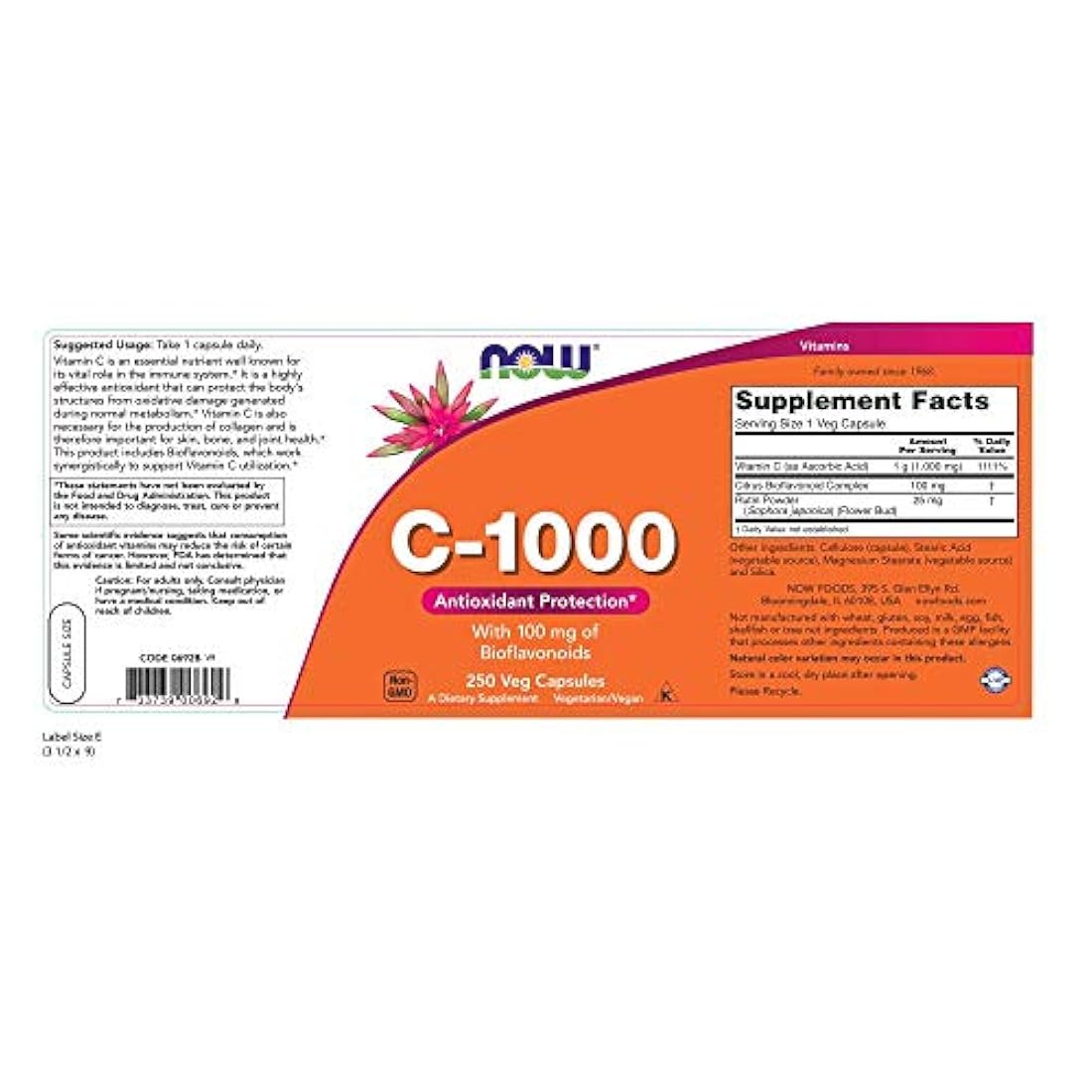 Now Foods C 1000, 250 cápsulas
