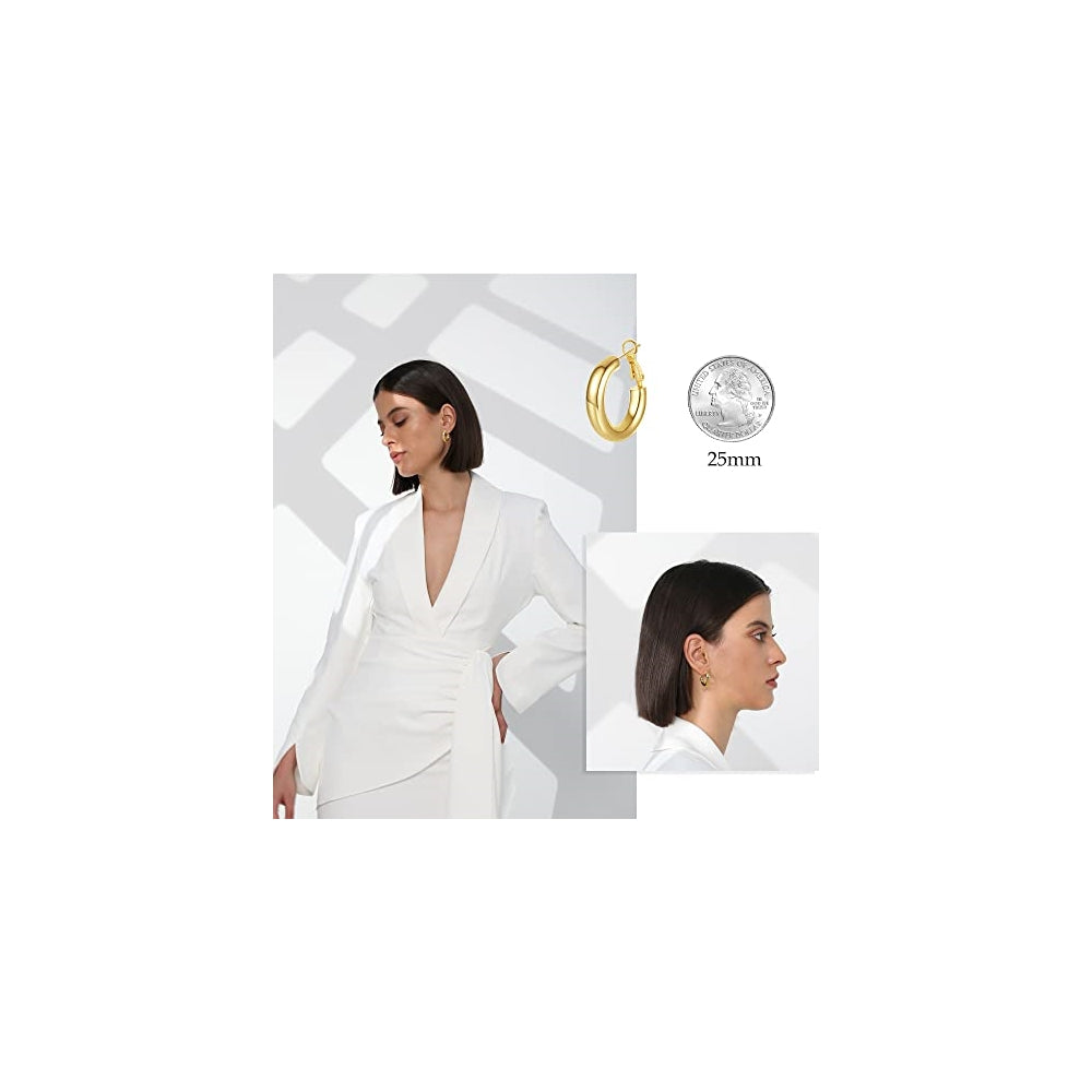 Aretes gruesos huecos chapados en oro de 14 quilates