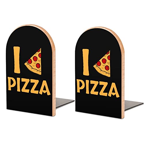 I Love Pizza - Sujetalibros de madera con impresión decorativa para estantería, paquete de 1 par