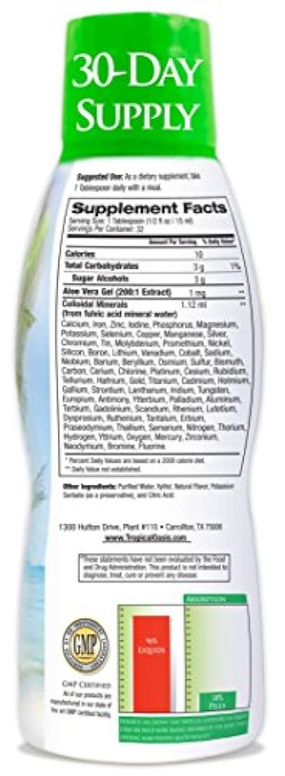 Formula líquida premium ionizada basada en planta, de oligominerales, 74 minerales esenciales en forma líquida para hasta 96% absorción, 16 onzas, 32 porciones, de Tropical Oasis