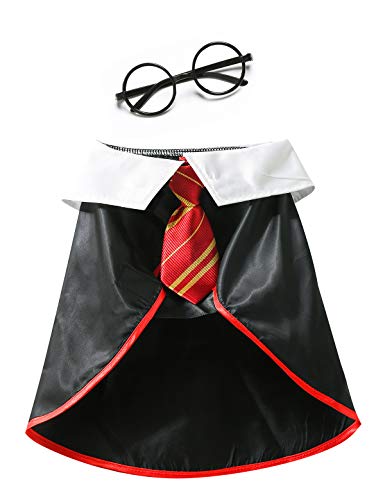 Impoosy - Disfraz de Halloween de mago para gatos y perros pequeños, prenda para mascotas, vestimenta linda, camisa para cachorros con lentes (talla S)