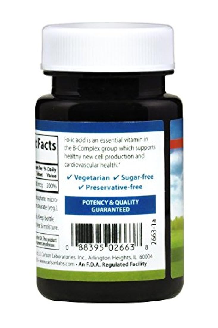 Carlson Labs Ácido fólico, 800 mcg, 088395026638, 1