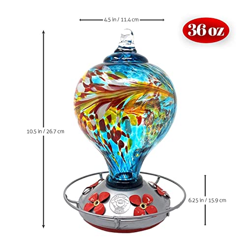 bebedero para colibrí, huevo azul con flores