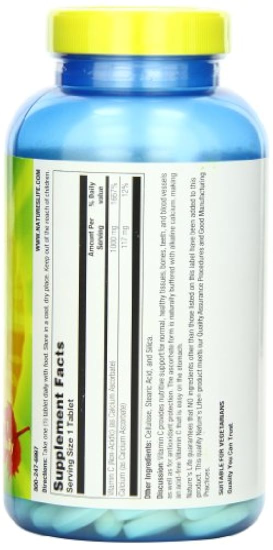 La vida de la naturaleza C Ascorbate Tablets, 1000 mg, 250 Count