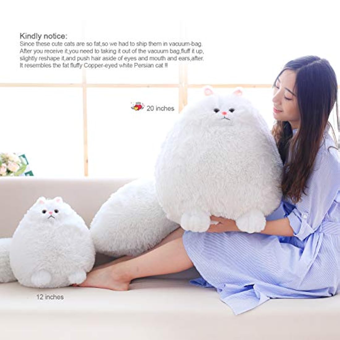 Winsterch - Peluche de gato gigante de peluche blanco, juguete para niños, muñeca de bebé, 20.0 in