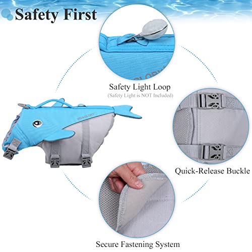 VIVAGLORY Chaleco salvavidas para perros en forma de ballena, cómodo y seguro para perros con adornos reflectantes y anillo en D integrado para correa, azul, XL
