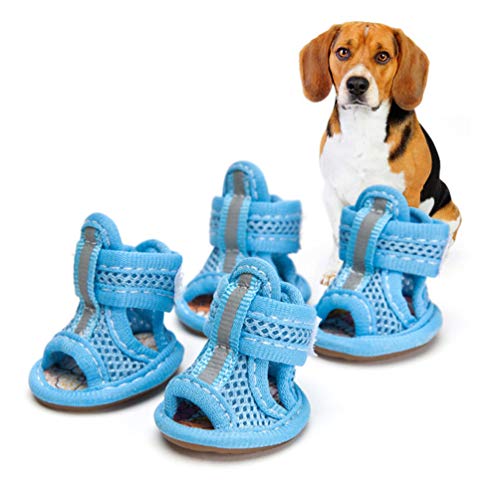 Hemobllo Zapatos de verano para perro, zapatos de malla transpirables para perro, sandalias antideslizantes para mascotas, protectores de patas de perro, para mascotas, perros pequeños, gatos, cachorros (4 unidades, azul) - Talla 1